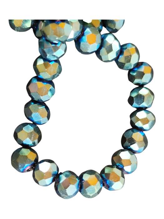 Glass bead string, faceted, rondelle, 3x4mm, Blue to green aura, 40cm