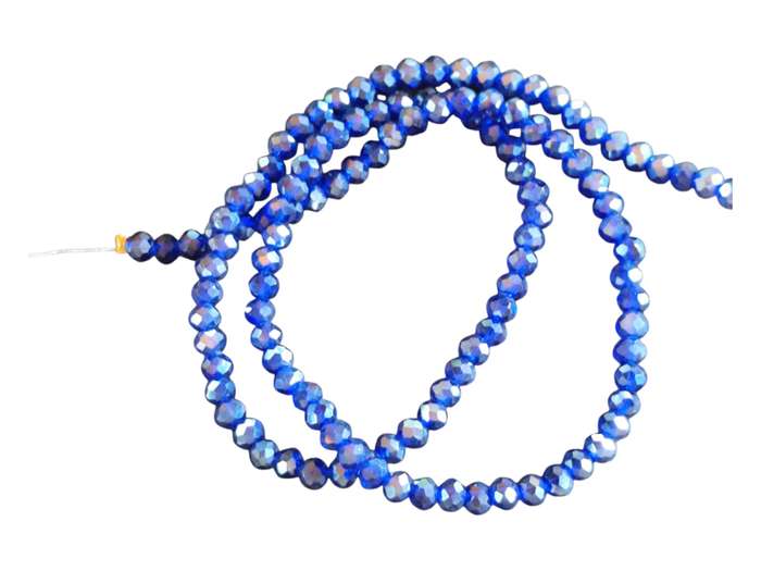 Glass bead string, faceted, rondelle, 3x4mm, Indigo, 40.5cm