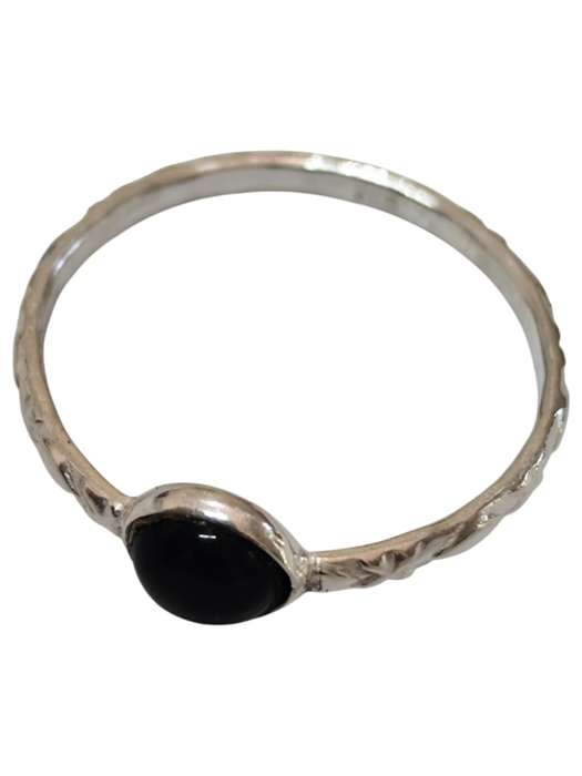 Black onyx ring in 925 silver, Round, size 9