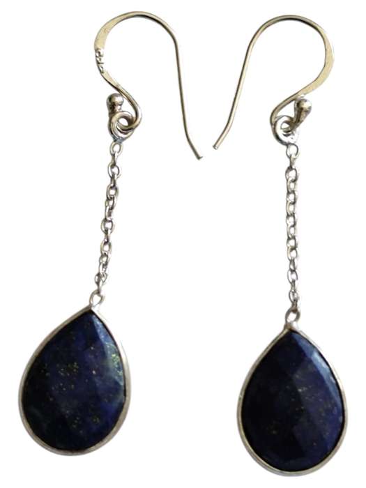 Lapis lazuli facet pear dangle earrings, 925 Silver, 4.8cm