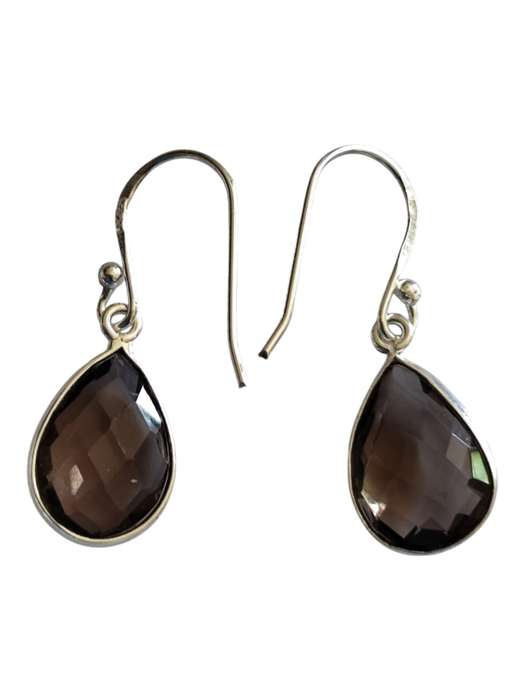 Smoky quartz facet dangle earrings, 925 Silver, 2.9cm