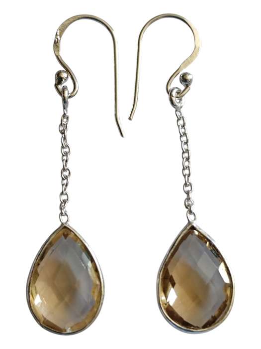 Citrine facet pear dangle earrings, 925 Silver, 4.8cm