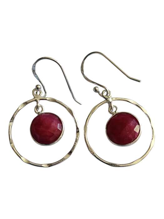 Ruby facet dangle earrings, 925 Silver, 4.1cm