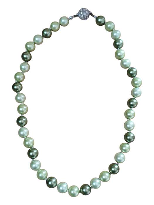 Green color Shell pearl necklace with magnetic ball clasp, round, 54cm