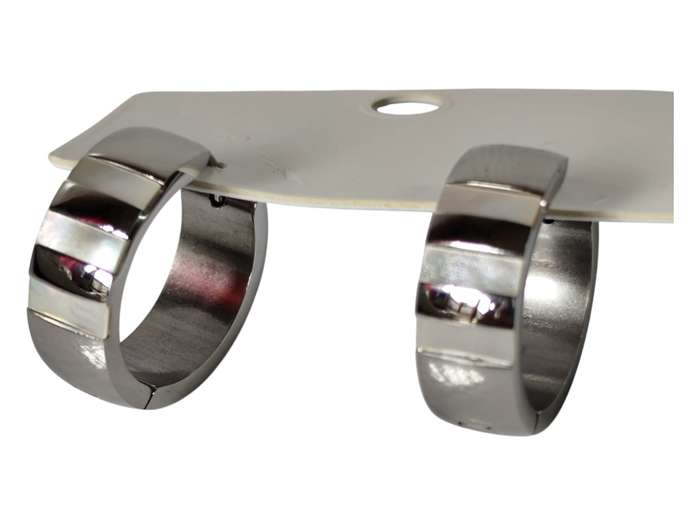 Mother of pearl striped huggie earrings, Stainless-steel, 0.7 x 1.9 x 1.9cm