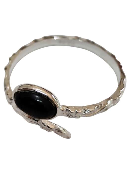 Black onyx ring in 925 silver, Oval, size 8
