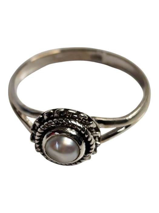 Freshwater pearl ring in 925 silver, Round cut, size 10