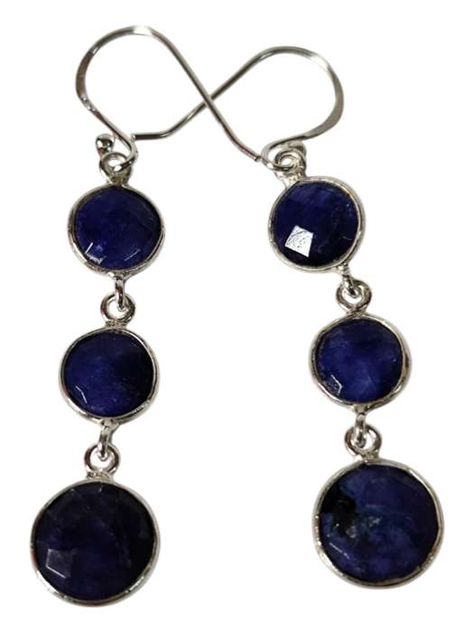 Lapis lazuli pair of round facet stone earrings, dangle, 925 silver, 5.5cm