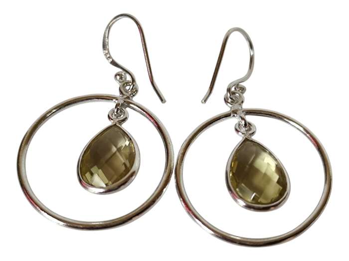 Lemon Quartz Pear facet dangle earrings, 925 Silver, 3.65cm
