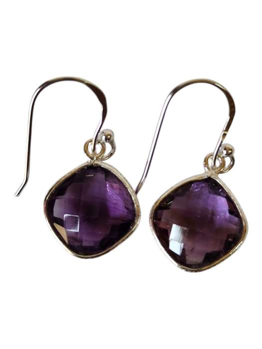 Amethyst Square facet dangle earrings, 925 Silver