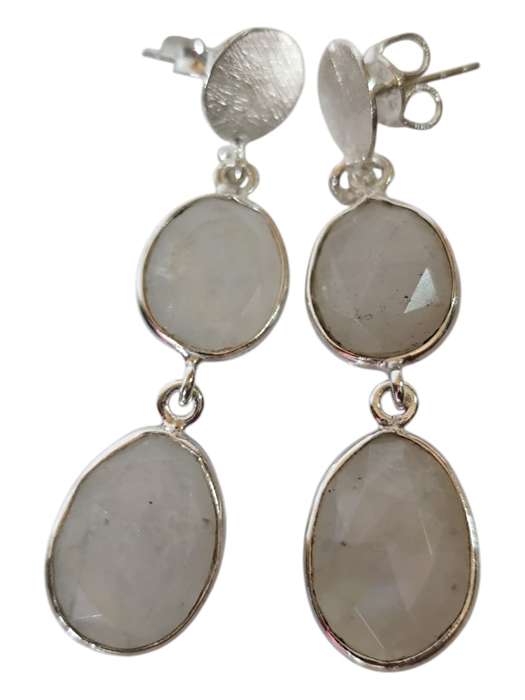 Moonstone drop stud earrings, 925 Silver, Pear cut, 4.5cm from post of stud to end of drop