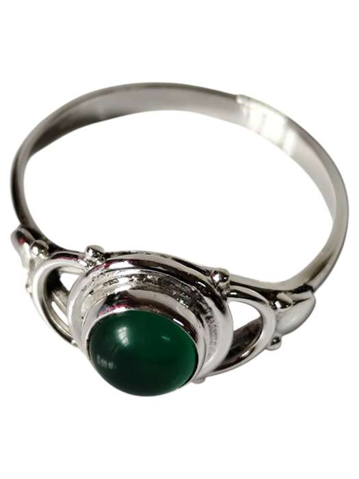 Green chalcedony ring in 925 silver, Round cut, size 8