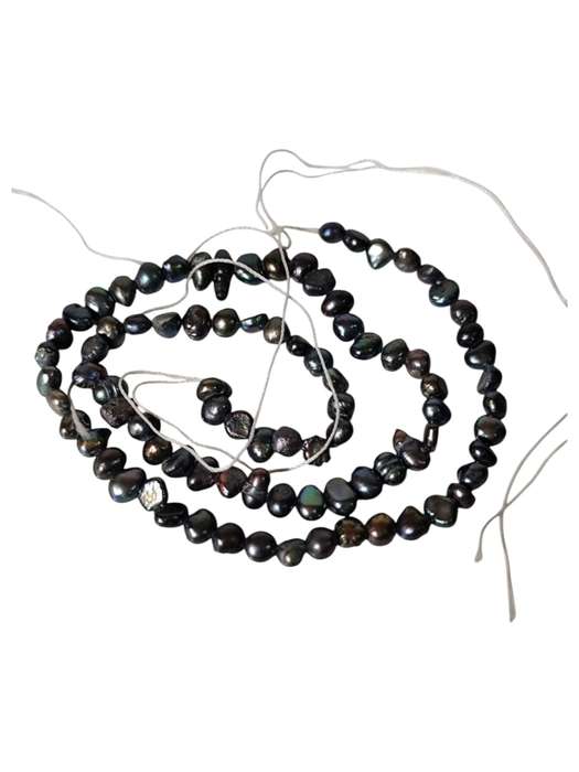 Freshwater pearl string, irregular flatback shaped, Peacock black, 37.5cm length of strand, 4.8-6...