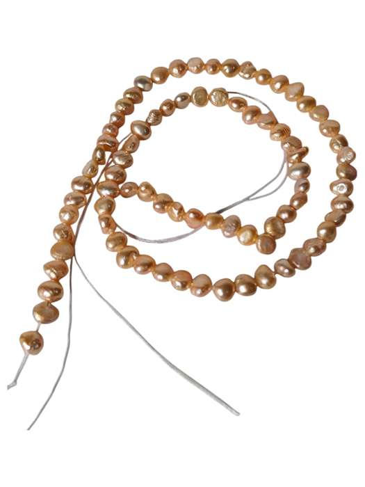 Freshwater pearl string, irregular flatback shaped, Peach, 36.5cm length of strand, 3-6mm thickness