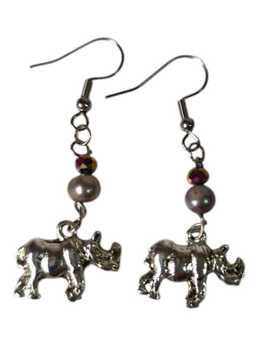 Pair of Rhino earrings, 5.3cm incl. hook