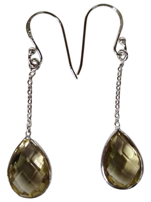 Lemon quartz facet pear cut dangle earrings, 925 Silver, 4.8cm