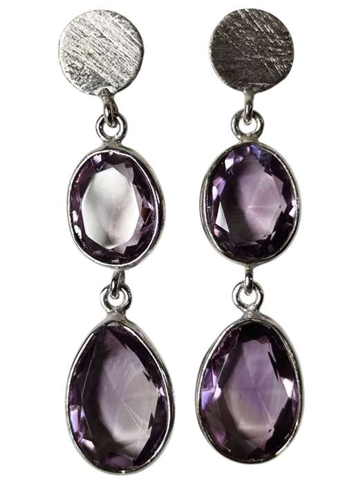 Amethyst drop stud earrings, 925 Silver, Pear cut, 4.5cm from post of stud to end of drop