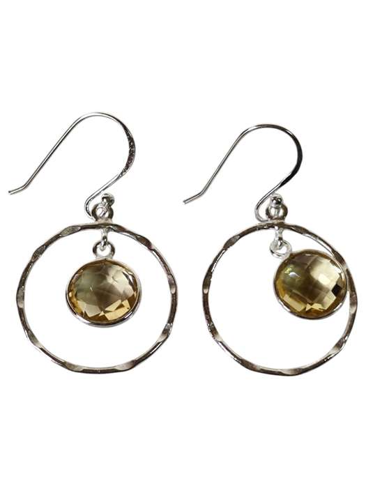 Citrine round facet dangle earrings, 925 Silver, 3.9cm