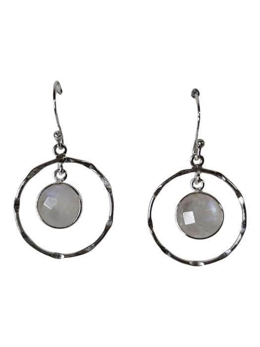 Moonstone round facet dangle earrings, 925 Silver, 3.9cm