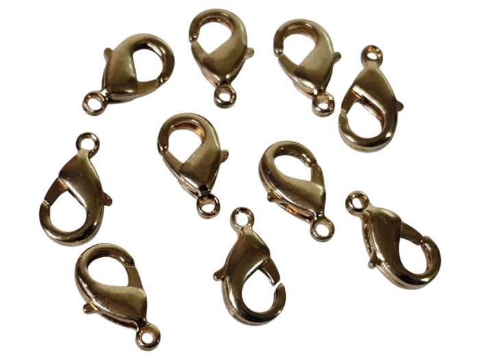 10 x Gold lobster clasp, copper, gold color 10mm