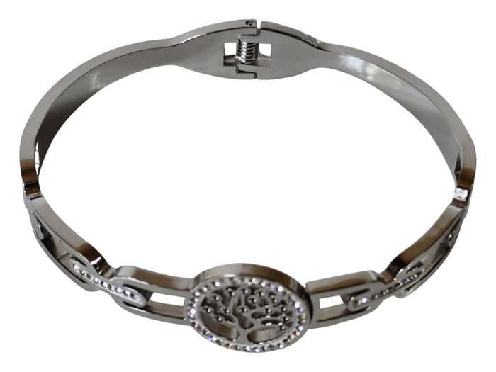 Stainless steel tree of life w rhinestone design bangle
