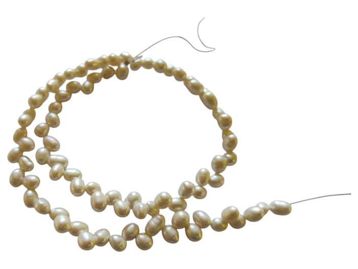 Freshwater pearl string, slightly ringed, Potato shaped, Cream, 37cm length of strand, 5-7mm thic...