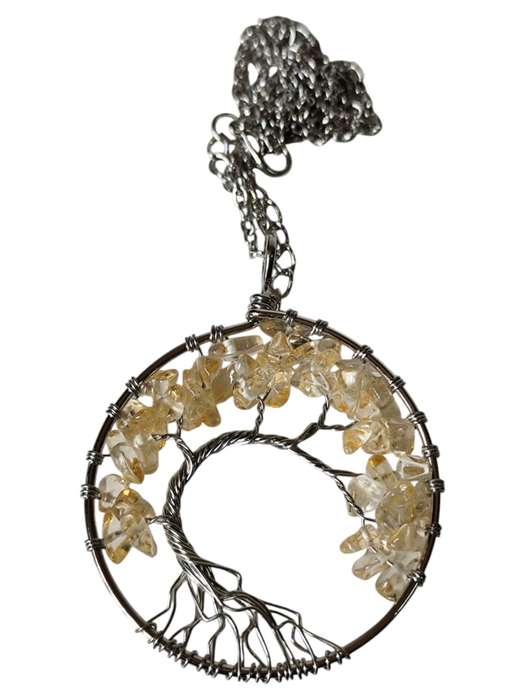 Citrine Acacia wire tree necklace, base metal, 5.9 x 6.3cm, 45cm length chain extension chain inc.