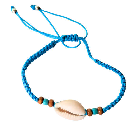 Cowrie shell woven adjustable bracelet, assorted color woven string, 4mm woven string