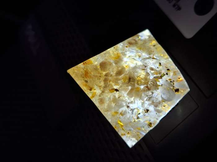 USB night light, Citrine chip with gold leaf resin pyramid
