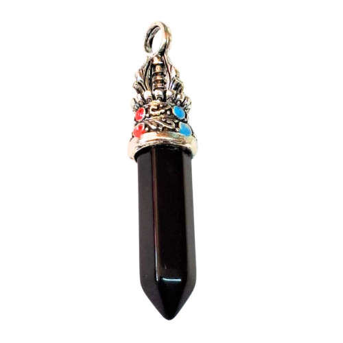 Black Onyx Gemstone point pendant, 50mm incl. bail