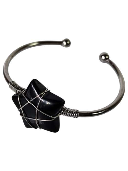 Wire wrapped star bangle, Black Onyx