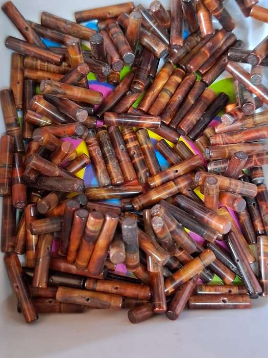 Red Tiger Eye cylindrical stick bead, 18x 5mm, hole is through middle of the bead 0.6mm