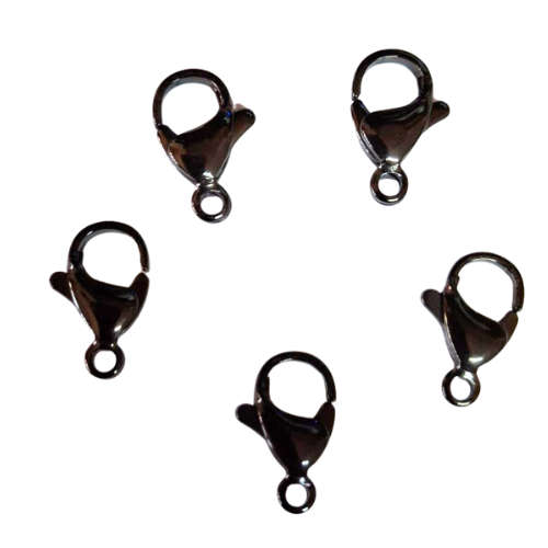 Black coloured lobster clasp, Stainless steel, 13mm
