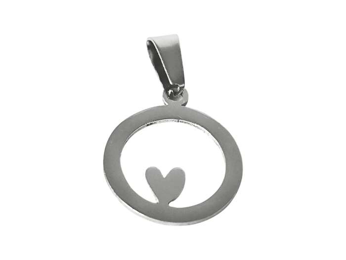 Small dainty heart in a small circle Pendant, Stainless steel, 16 x 21mm