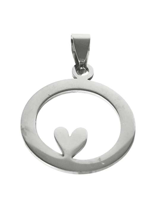 Small dainty heart in a large circle Pendant, Stainless steel, 25 x 26mm