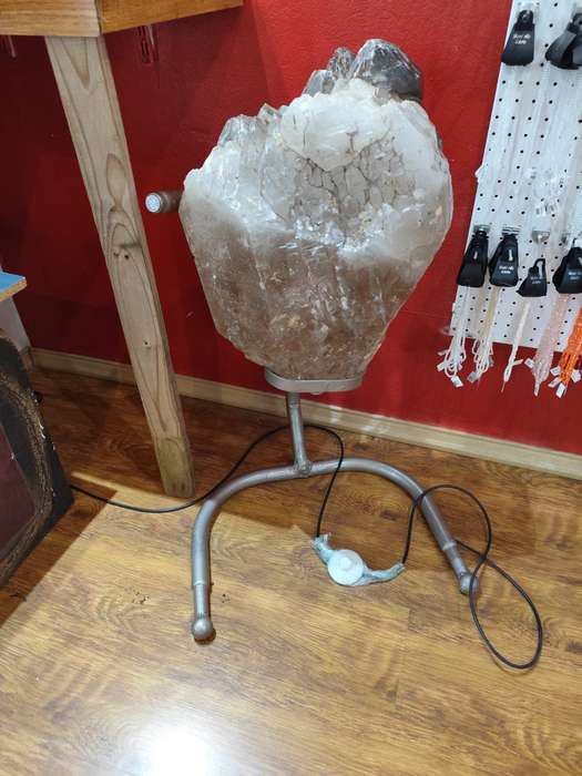Double Terminated, quartz with smoky quartz crystal on stand with light included