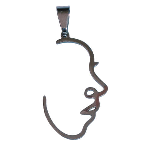 Side profile line art portrait pendant, Stainless steel, 17 x 34mm