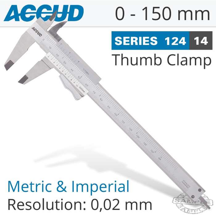 ACCUD VERNIER CALIPER 150MM AUTO THUMB CLAMP- AC124-006-14
