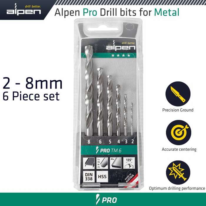 ALPEN - HSS PRO DRILL BIT SET 6 PIECE 2 - 8MM 111806100ALP PRO TM6