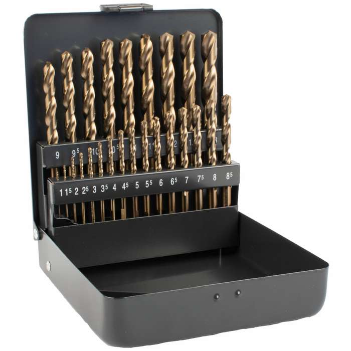 ALPEN - HSS COBALT DRILL BIT SET 25 PIECE 1-13MM X 0.5 3- SIDED IN METAL CASEALP656000251