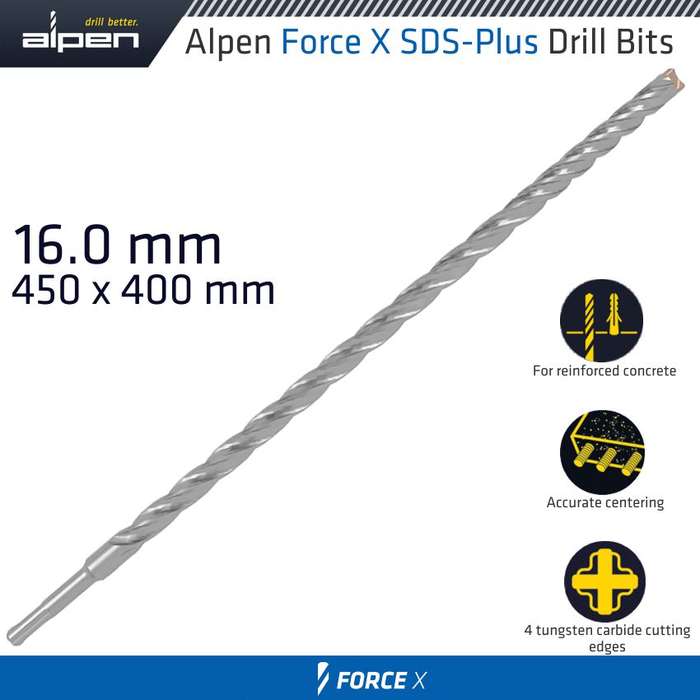 ALPEN - FORCE X 16.0 X 450/400 SDS-PLUS DRILL BIT X4 CUTTING EDGESALP875016