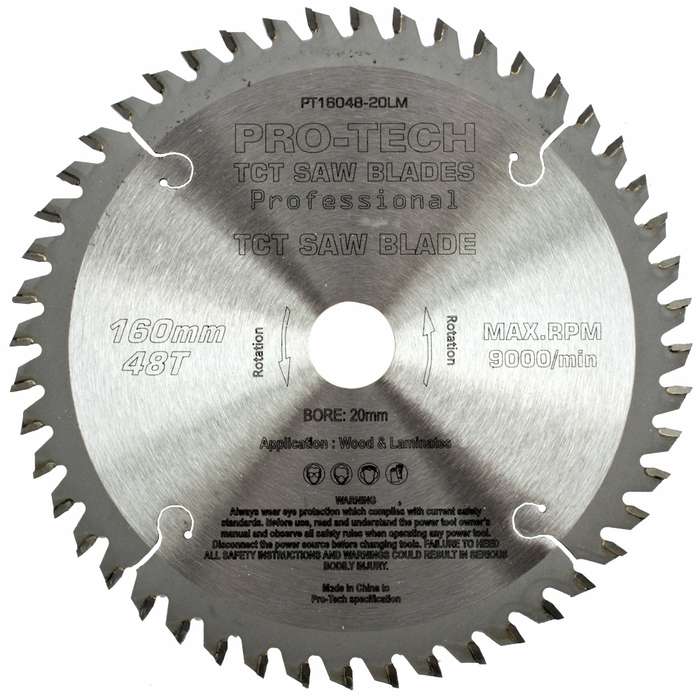 PRO-TECH- SAW BLADE TCT 160X2.2X20X48T WOOD PROF. PRO-TECH FES. TS55 PW1PT16048-20LM