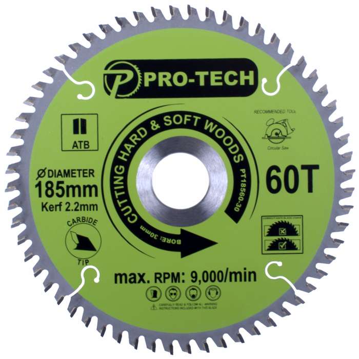 PRO-TECH- SAW BLADE TCT 185 X 2.2 X 30 X 60T WOOD PROF.PT18560-30