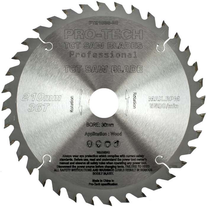 PRO-TECH- SAW BLADE TCT 210X2.4X30X36T WOOD PROF. PRO-TECH FES. TS75PT21036-30