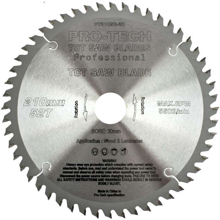 PRO-TECH- SAW BLADE TCT 210X2.4X30X52T WOOD PROF. PRO-TECH FES. TS75PT21052-30