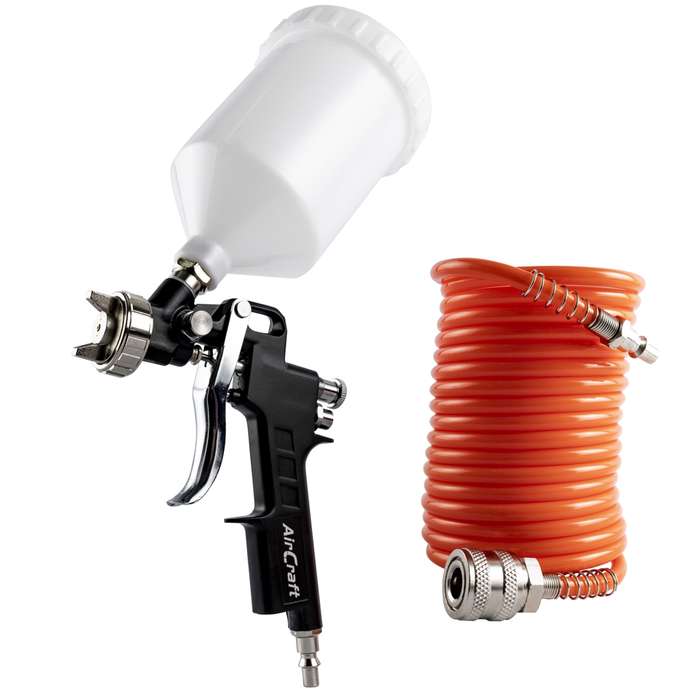 AIRCRAFT - GRAV FEED SPRAY GUN 1.5MM NOZZLE WITH 5M SPIRAL HOSESG KIT01