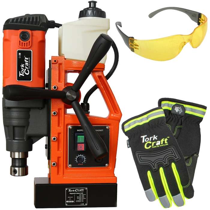 TORK CRAFT - MAG. BASE DRILL TCMD0035HD + A5 ANTI-CUT GLOVE LAR GL102 + EYE WEAR B5TORKIT033