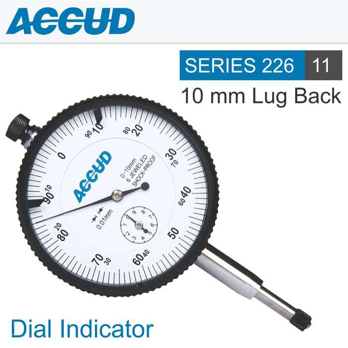 ACCUD - DIAL INDICATOR 10MM SHOCKPROOF 0.01MM GRAD. LUG & FLAT BACKAC226-010-11