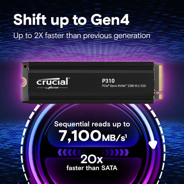 Crucial P310 2TB PCIe Gen4 NVMe M2 SSD + Heatsink