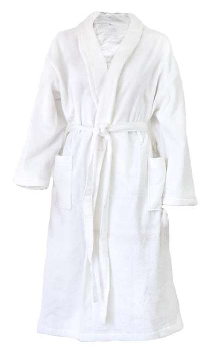 Bunty's Bathrobe - Velour - Shawl Collar - White